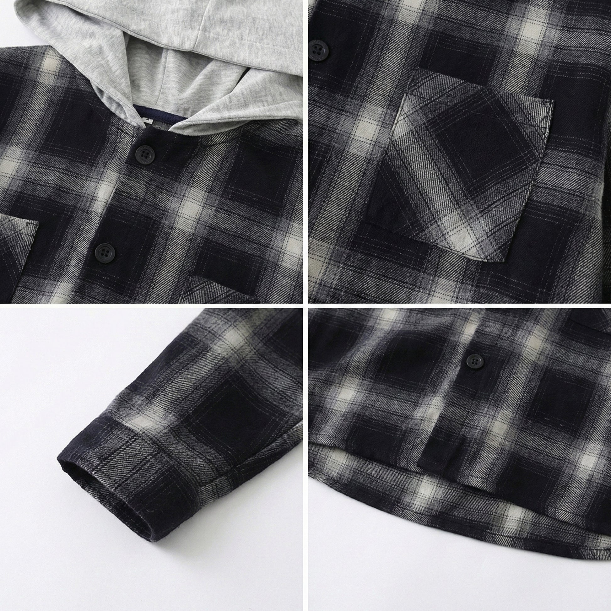Close-up of the resin buttons and exquisite cuff details on our premium plaid hooded matching family outfits.