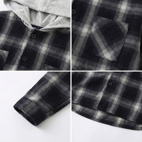 Close-up of the resin buttons and exquisite cuff details on our premium plaid hooded matching family outfits.
