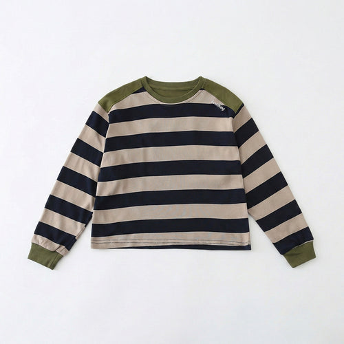 High-quality flat lay of the green striped tee from our soft and breathable matching family outfits.