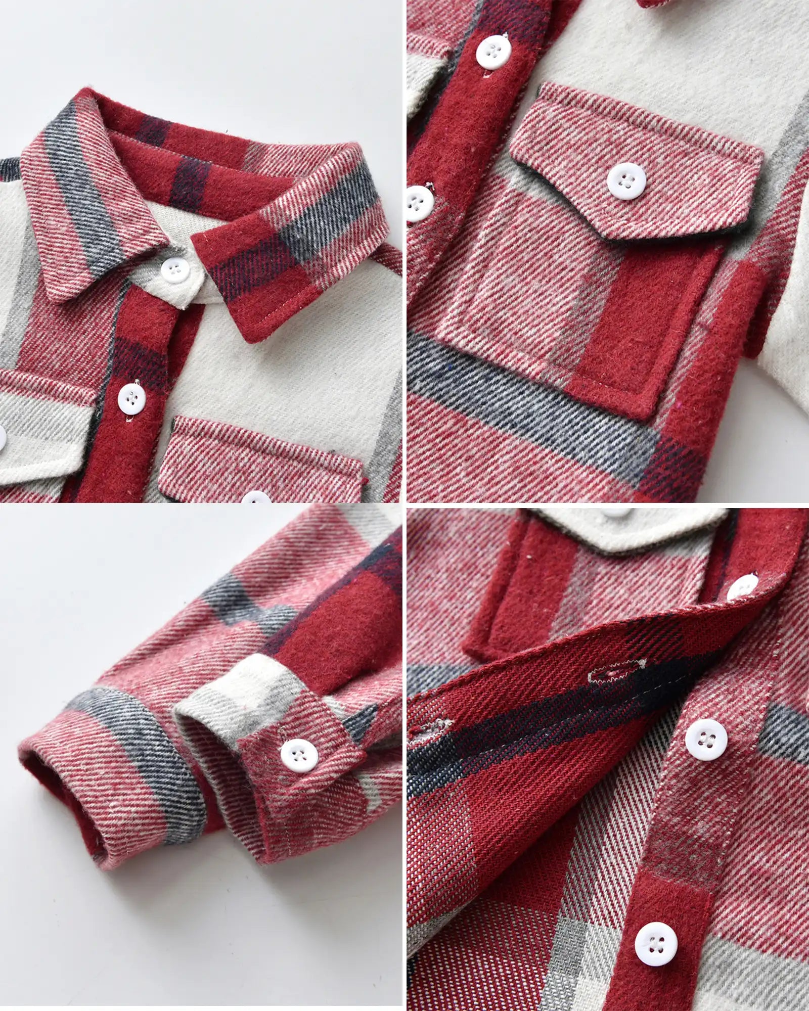 Close-up of the 100% cotton brushed fabric, neat stitching, and classic buttons of the matching family outfits.