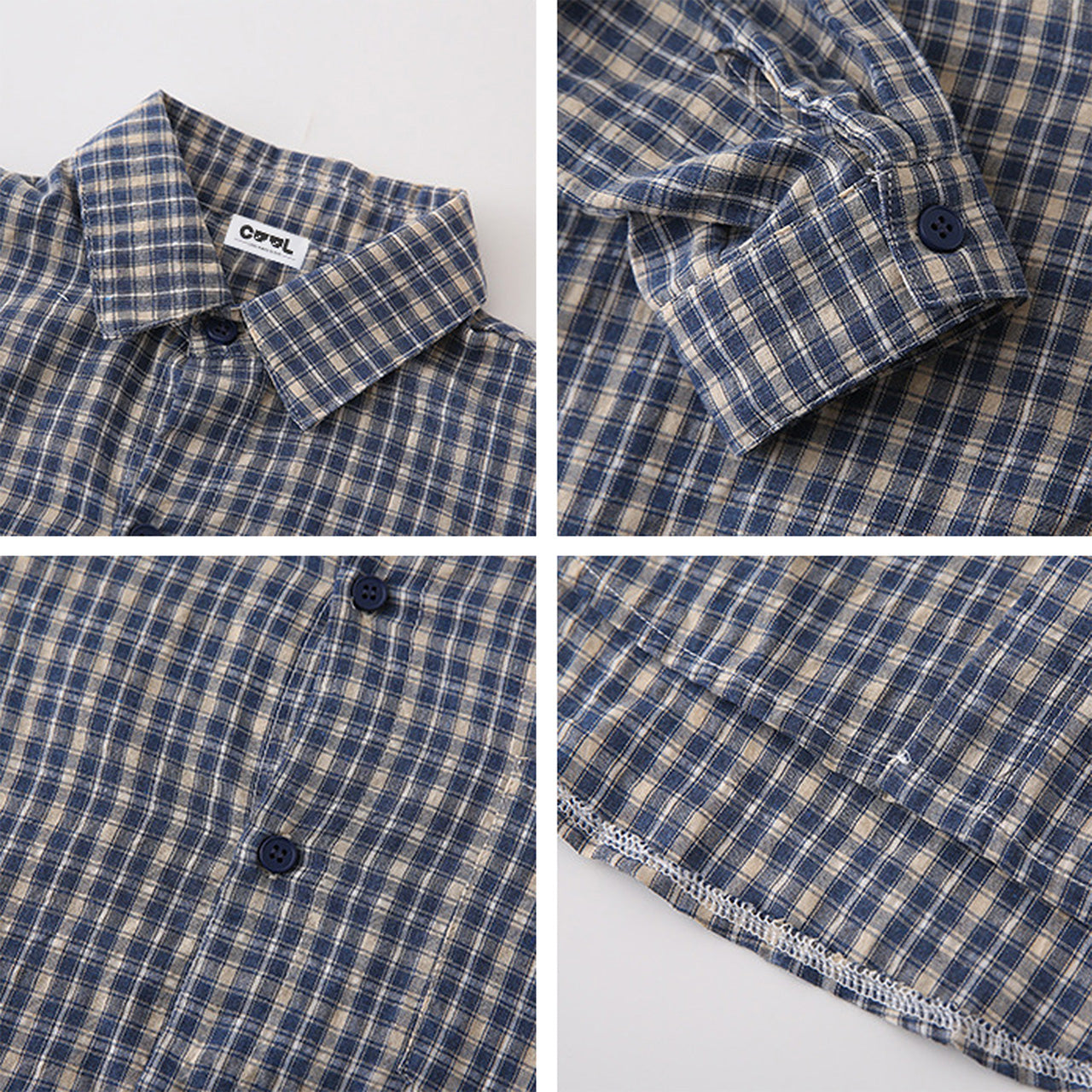 Close-up of the resin buttons and exquisite lapel details on our premium gingham matching family outfits.