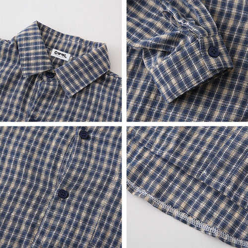 Close-up of the resin buttons and exquisite lapel details on our premium gingham matching family outfits.