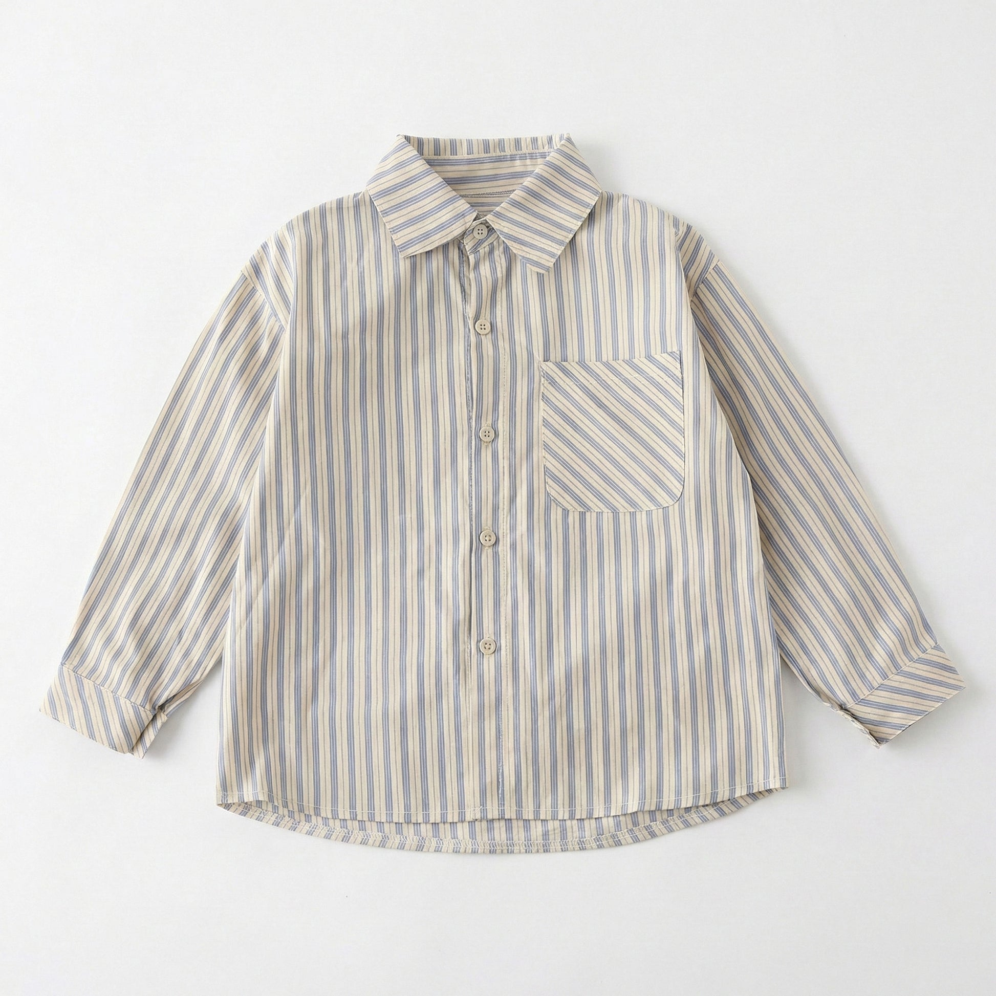 High-quality flat lay of the blue striped cotton shirt from our soft and breathable matching family outfits collection.