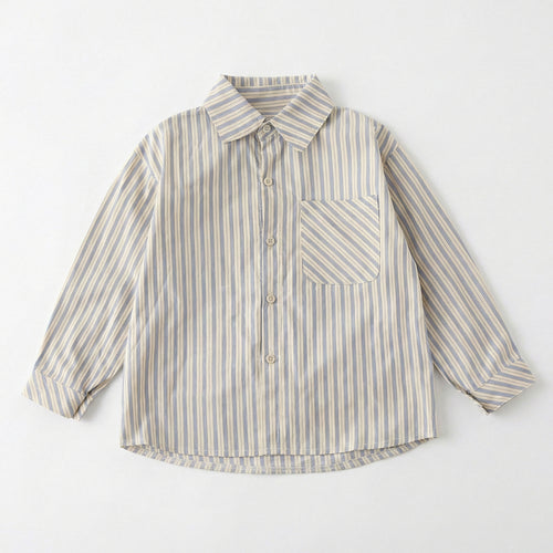 High-quality flat lay of the blue striped cotton shirt from our soft and breathable matching family outfits collection.