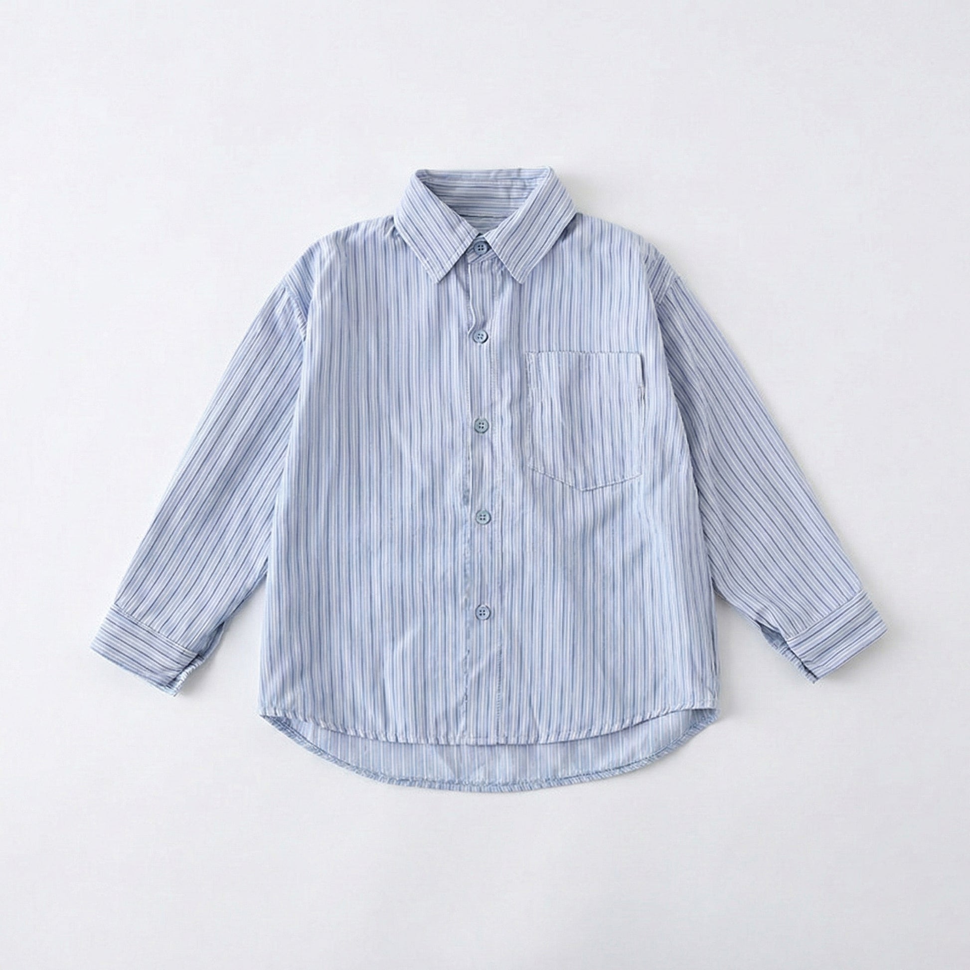 High-quality flat lay of the sky blue striped cotton shirt from our soft and breathable matching family outfits collection.
