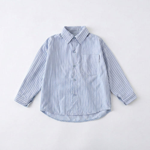 High-quality flat lay of the sky blue striped cotton shirt from our soft and breathable matching family outfits collection.