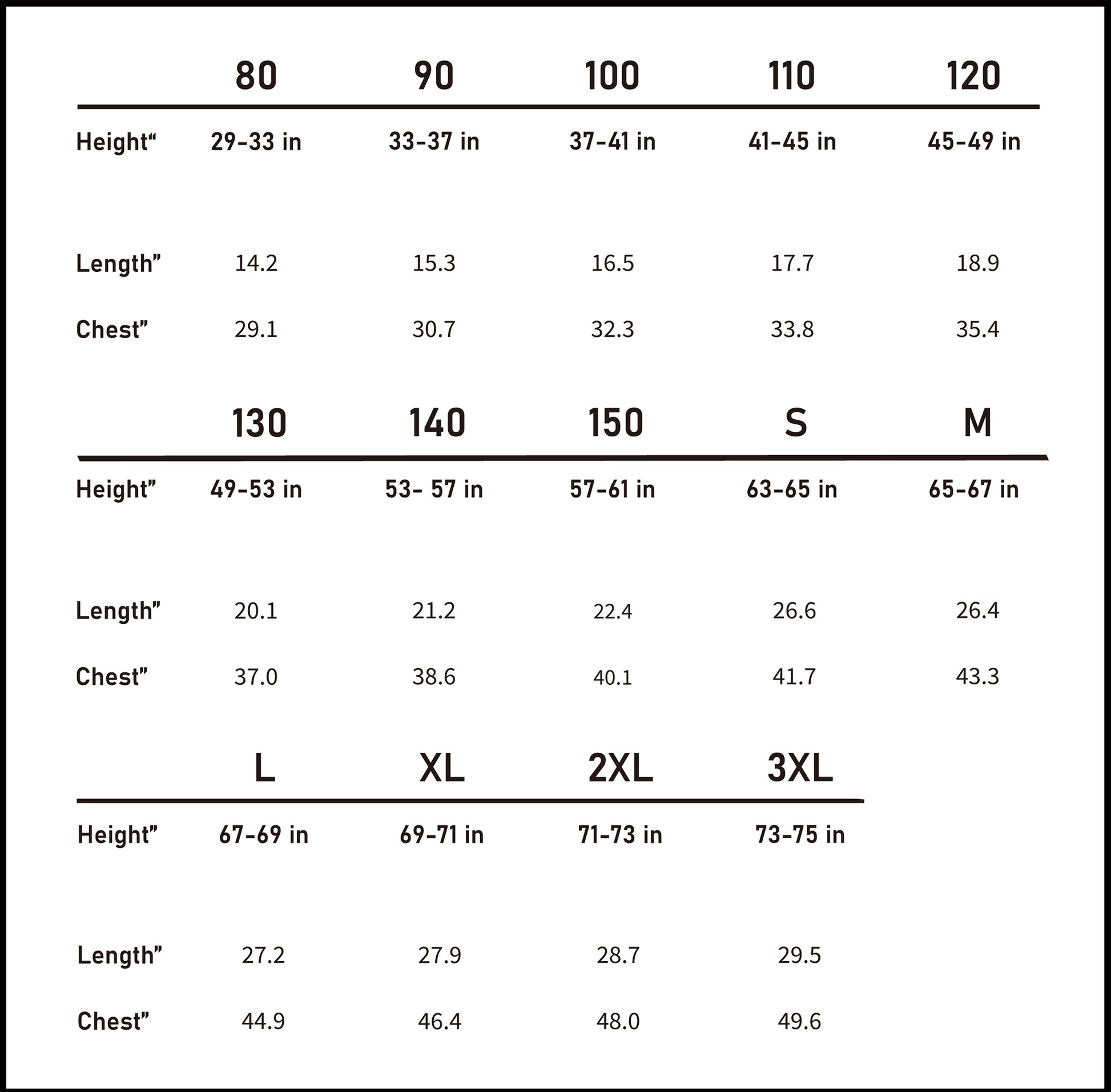 Accurate imperial size chart (inches) to ensure the perfect coordinated fit for all matching family outfits.