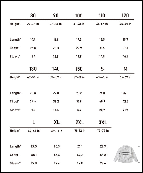 Accurate imperial size chart (inches) to ensure the perfect coordinated fit for all matching family outfits.
