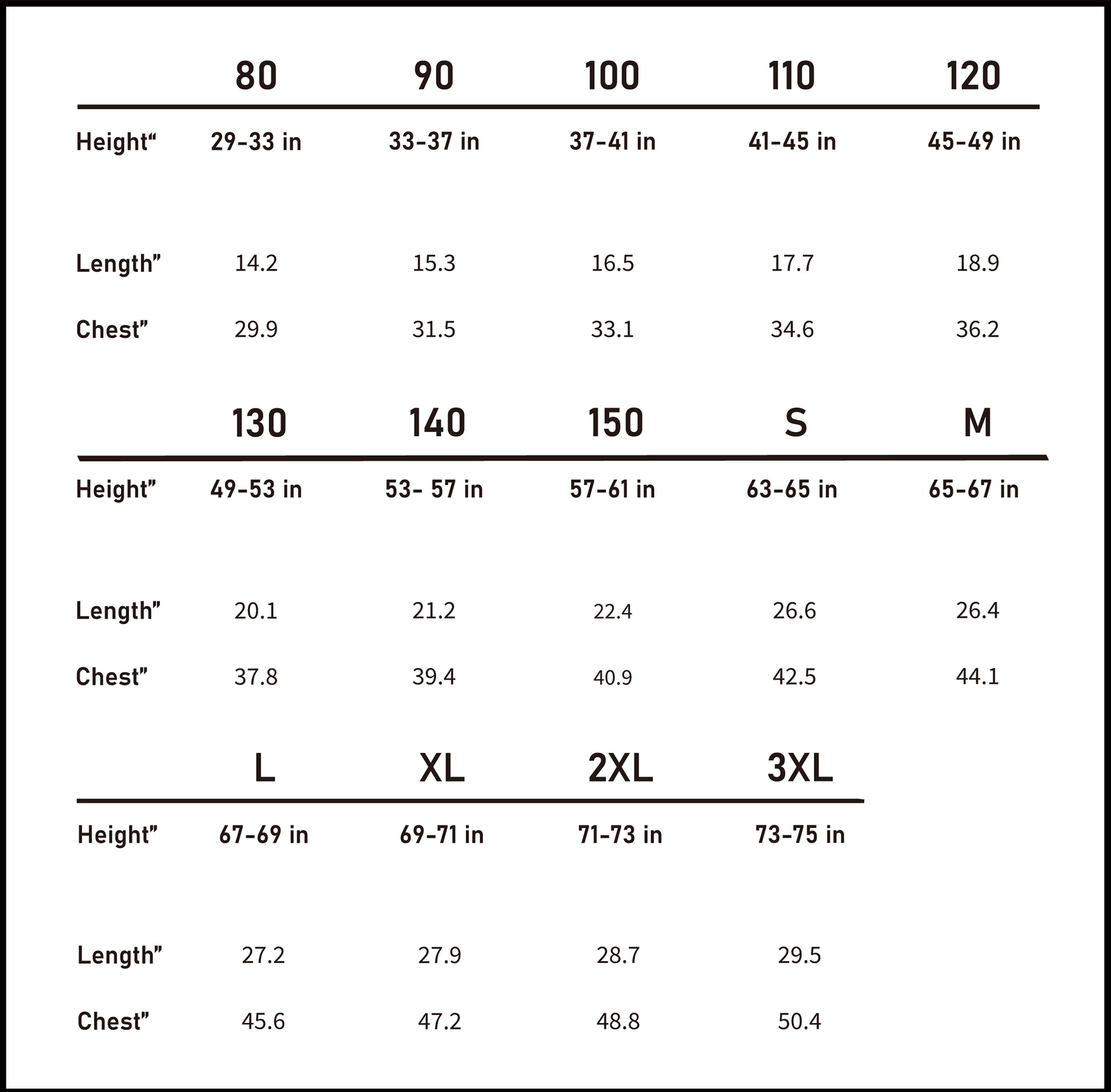 Accurate imperial size chart (inches) to ensure the perfect coordinated fit for all matching family outfits.