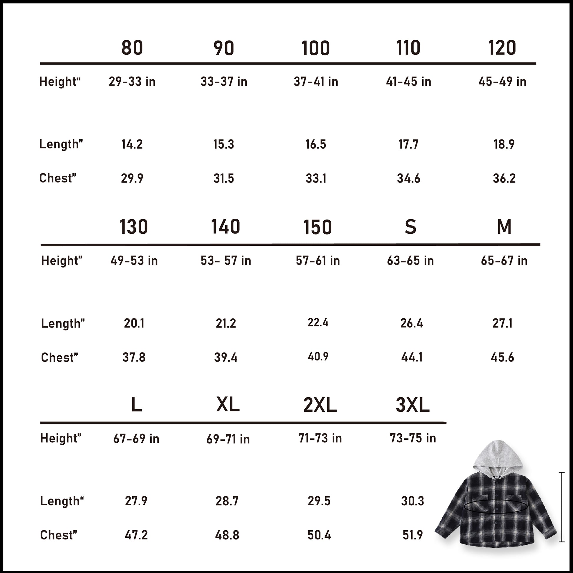 Accurate imperial size chart (inches) to ensure the perfect coordinated fit for all matching family outfits.