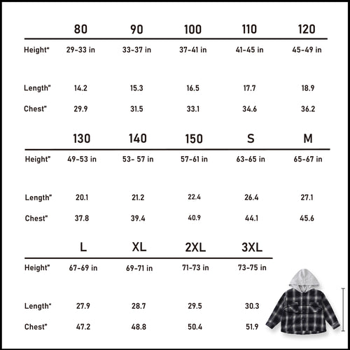 Accurate imperial size chart (inches) to ensure the perfect coordinated fit for all matching family outfits.