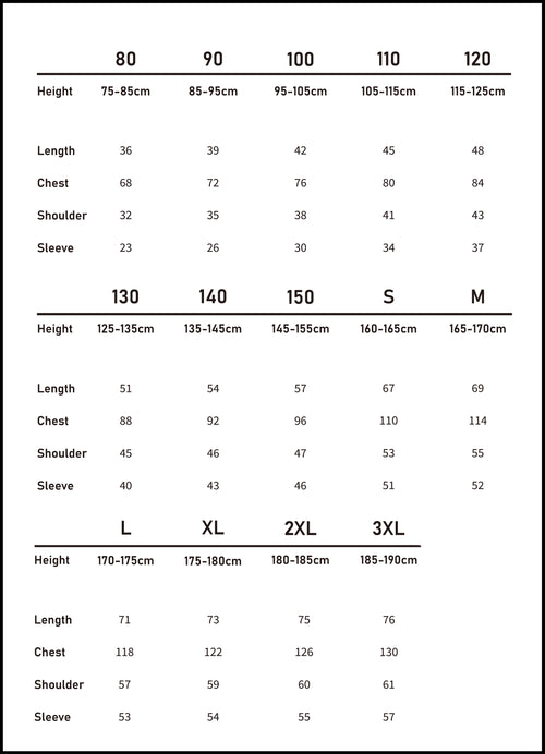 Metric size chart (cm) for the brown plaid shirt in our matching family outfits range, sizes 80 to 3XL.