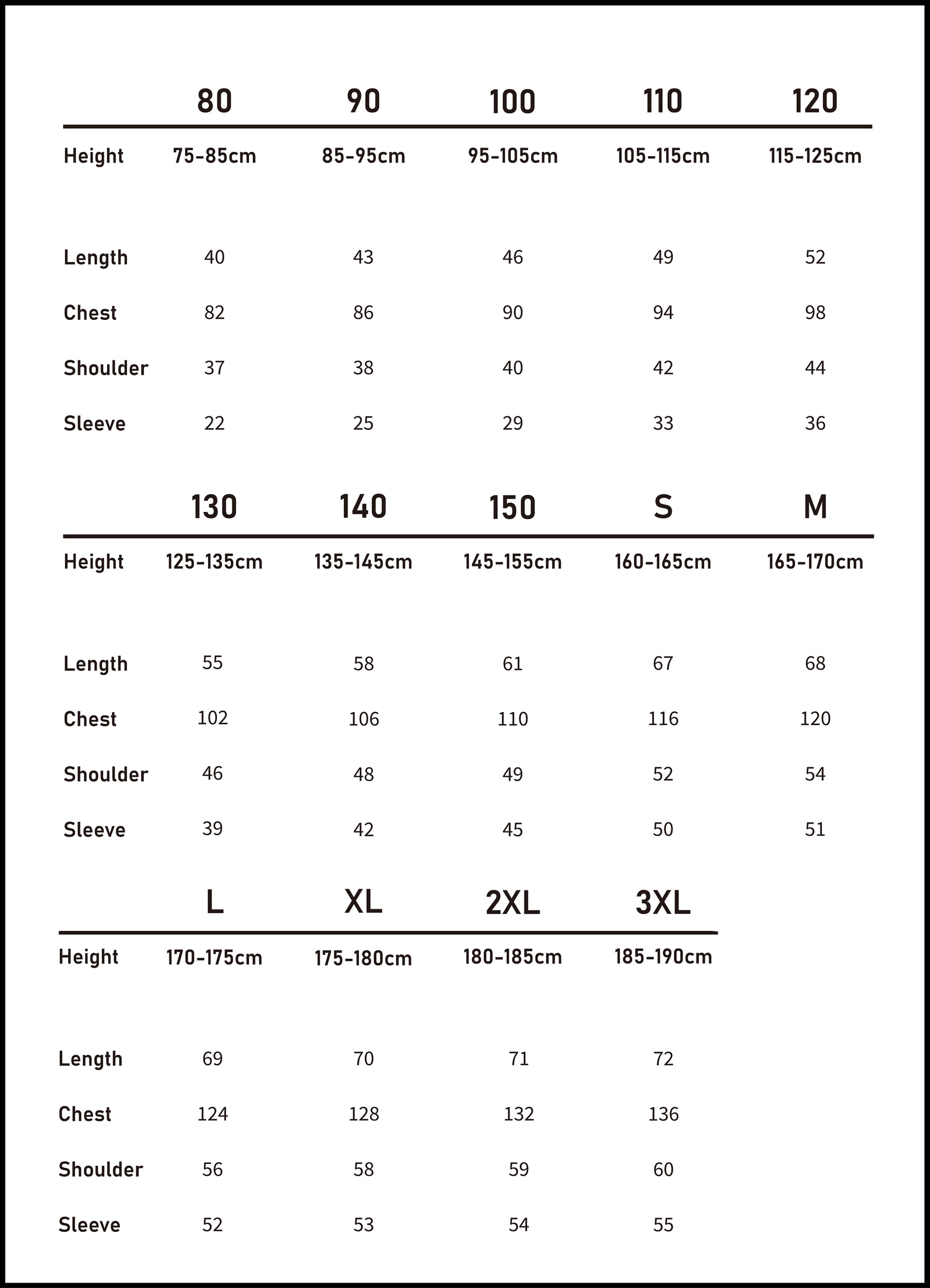 Metric size chart (cm) for the small plaid shirt in our matching family outfits range, covering sizes 80 to 3XL.
