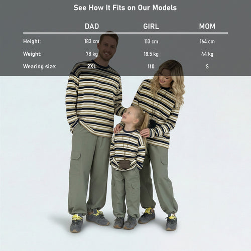 Detailed model size guide for our matching family outfits to find the perfect family fit.