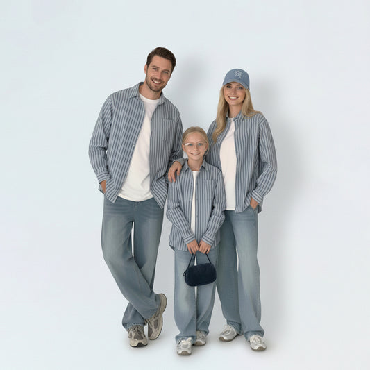Photo-ready family in matching family outfits, ideal for professional family photography or a beach day in Australia.