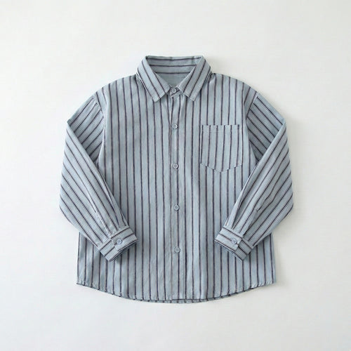 High-quality flat lay of the striped cotton shirt from our durable and breathable matching family outfits collection.