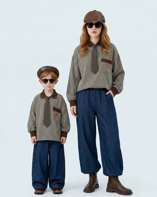 Mommy and me outfits Cool Family Outfit ALIGN 26 preppy vintage plaid polo Melbourne brand front view.