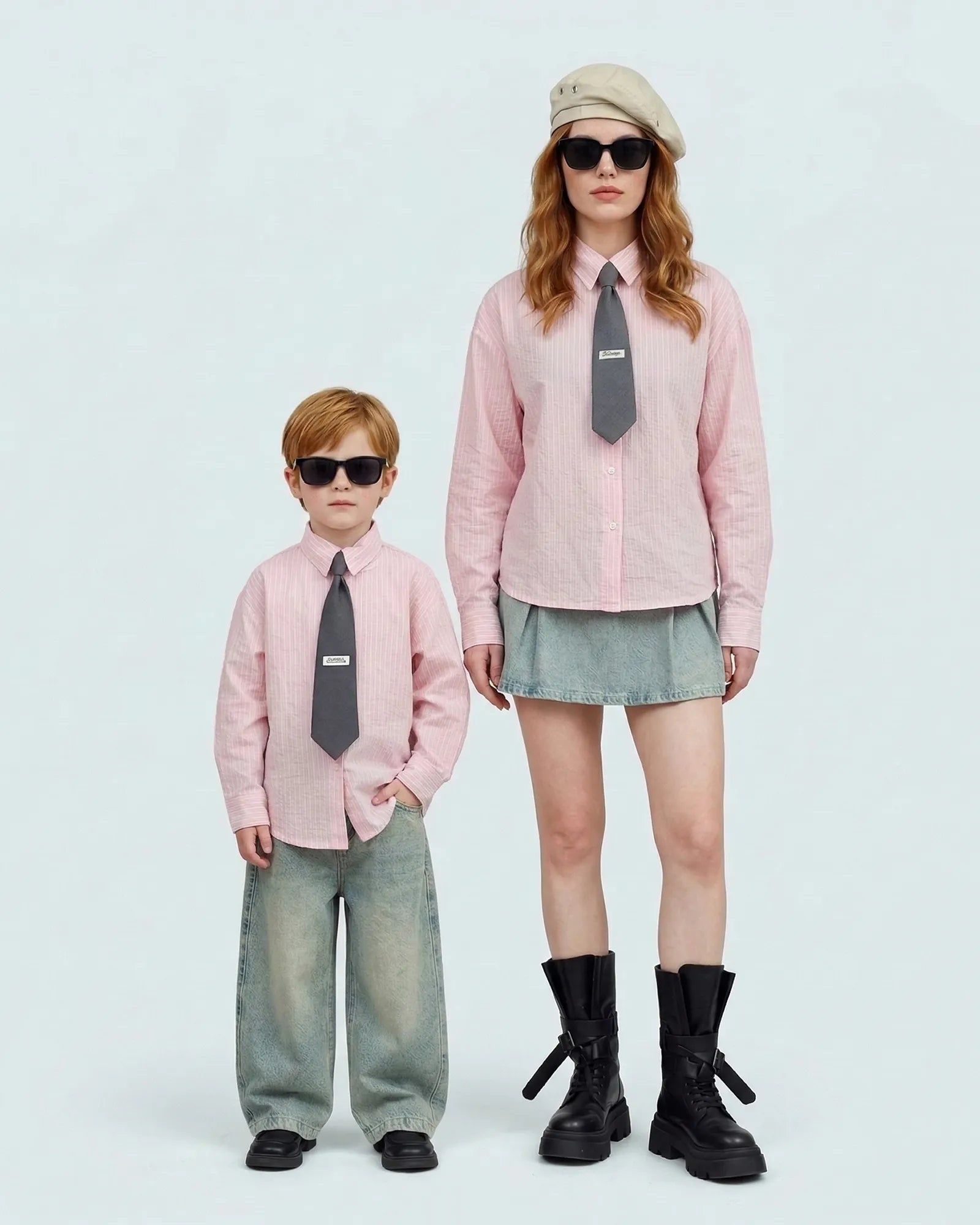 Mommy and me outfits Cool Family Outfit ALIGN 26 Japanese striped pink cotton shirt Melbourne brand front view.